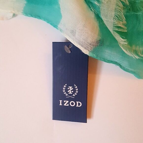 IZOD Teal Blue and White Striped Viscose Scarf - Picture 2 of 5